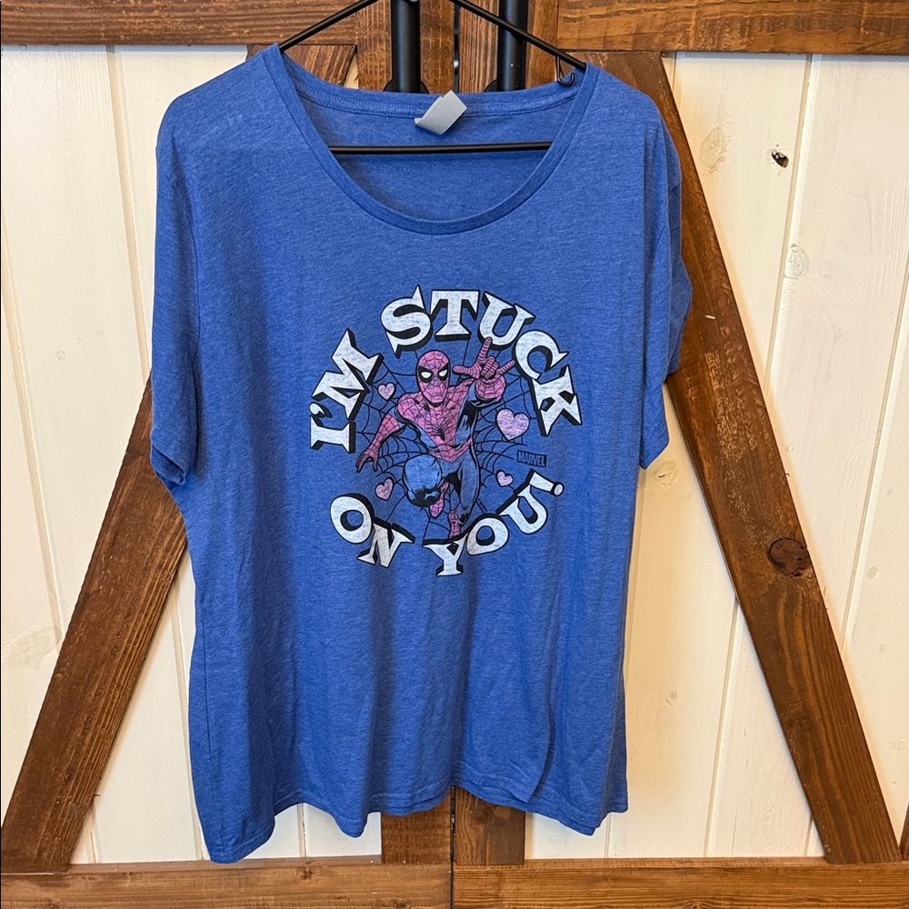 Blue Graphic T-Shirt with Spiderman Design 2X